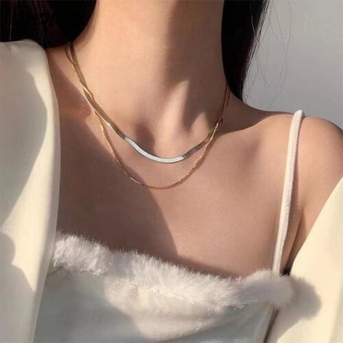 SIPENGJEL Double Layer Choker Necklaces Stacking Snake Bone Niche Design Short Chain Necklace For Women Vintage Jewelry 2021