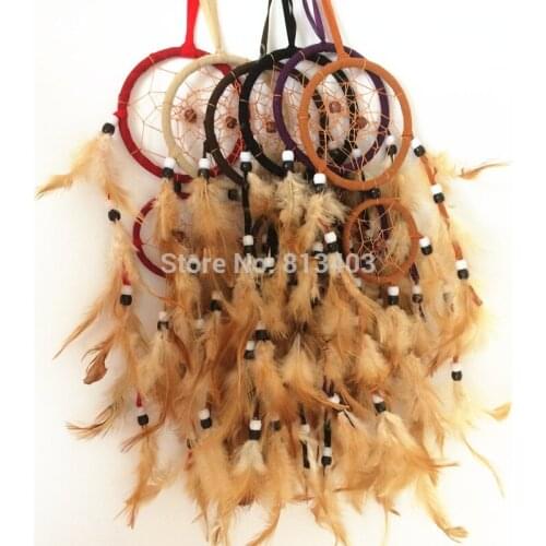 12pcs/lot mixed colors 2 Rings Native America Dream Catcher Feather Hanging Whosale Free Shipping
