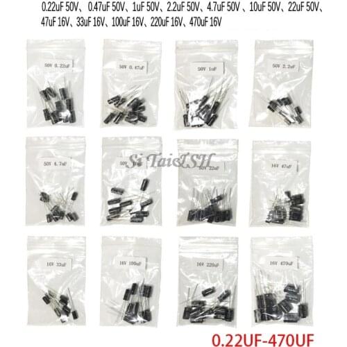 12valuesX10pcs 120pcs 0.22UF-470UF Aluminum Electrolytic Capacitor Component Diy Assortment Kit