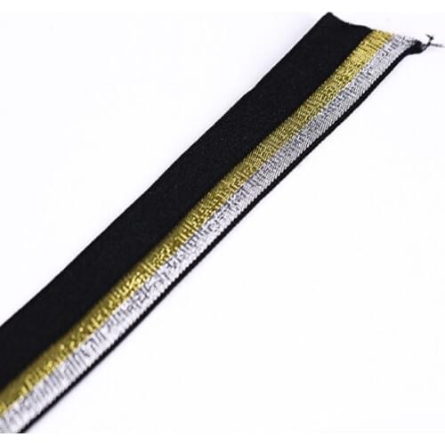 19mm Elastic Stretch Black Gold Polyester Webbing Ribbon Tape Band Belt Applique Sewing Supplies for Cloth Strap 40yd/T1178