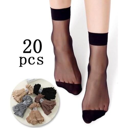 20 Pairs Summer Sexy Ultrathin Crystal Silk Socks For Women High Elastic Black Transparent Socks Girl Nylon Ankle Sox