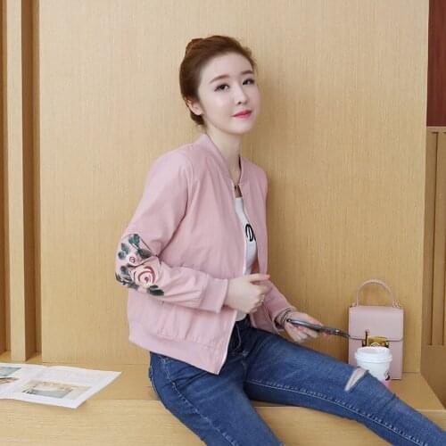 2019 Autumn Jackets Womens New Fashion Bomber Basic Jacket Embroidery Windbreaker Female Zipper Pockets Casual Outwear Top R664
