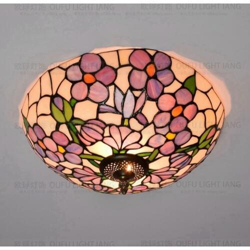 37cm Flesh Country Flowers Tiffany ceiling light Stained Glass Lamp for Bedroom E27 110-240V