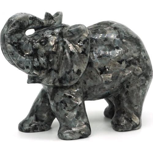 5" Larvikite Labradorite Elephant Statue Kitchen Guardian Healing Figurine Decor