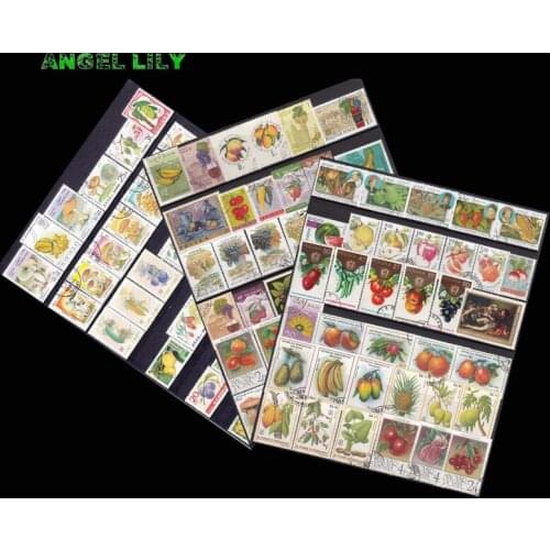 50 PCS All Different Topic Fruits and Vegetables Unused Cancelled Postage Stamps For Collection