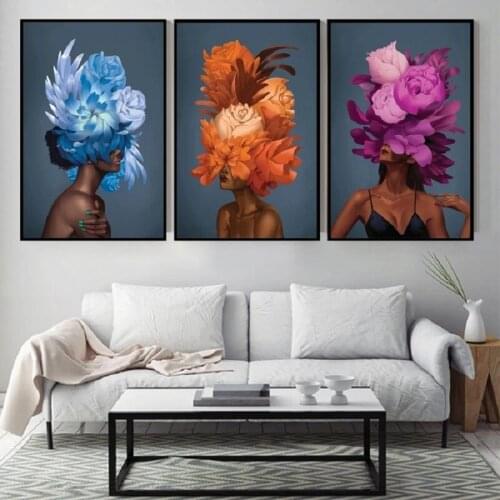 Flower Girl Nordic Abstract Posters Prints Pictures Black Nude Woman Modern Wall Art Canvas Painting for Living Room Decoration