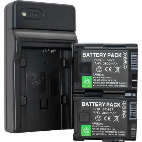 BP-827 BP 827 BP-819 BP-808 BP-809 Camera battery x 2Pcs + Charger for CANON HG31 XA10 HF20 HF10 HF100 HF100E HG20 HG21