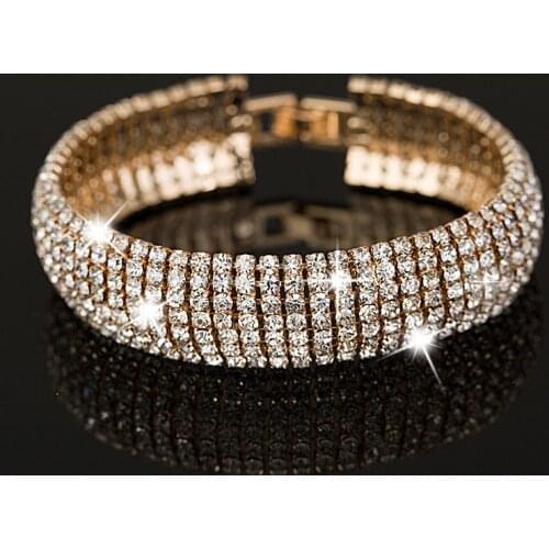 Classic Fashion Female Style Bracelet Bangle Crystal Rhinestone Wristlet Bracelets Bangles Womens Wristband Hand Jewelry