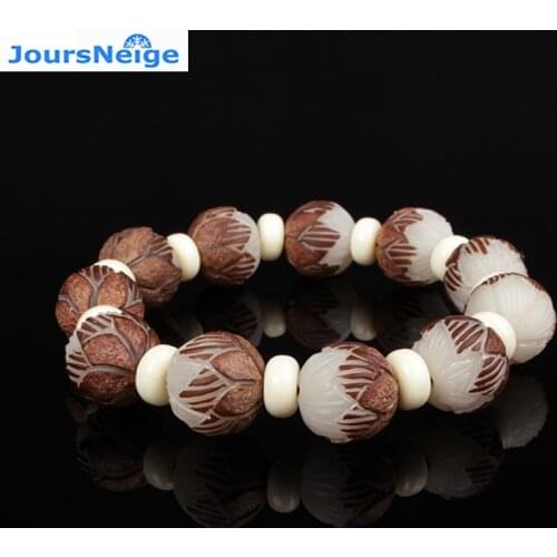 Wholesale White Bodhi Seed Carved Lotus Flower Beads Bracelets For Women Men Tibetan Buddhism Wooden Artisan Handmade Jewelry
