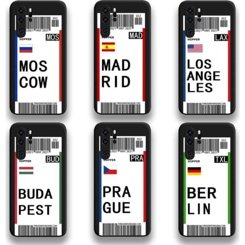 World Country Label Air Tickets Phone Case For Huawei P20 P30 P40 lite E Pro Mate 40 30 20 Pro P Smart 2020