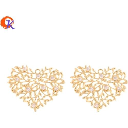 Cordial Design 10Pcs 22*27MM Jewelry Accessories/Hand Made/CZ Charms/Heart Type/Genuine Gold Plating/Earring Findings/DIY Making