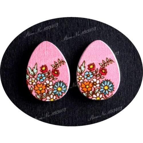13x18mm Flower Tear Drop Shape Painted Wood Laser Cut Cabochon to make DIY Rings, Earrings, Brooch, Necklace pendant