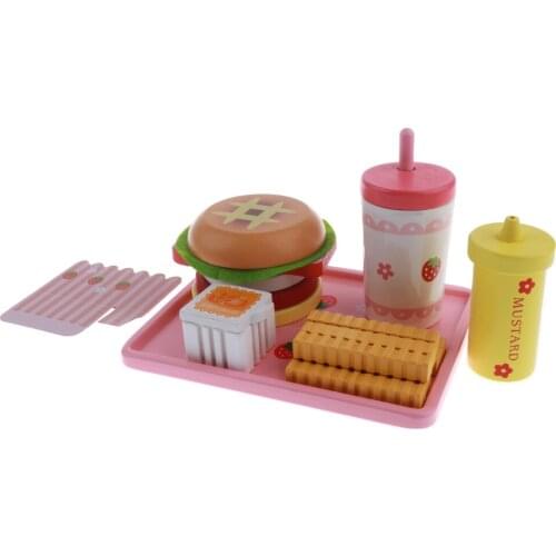 Fast Food Pretend Play Set for Kids Includes Hamburger, French Fries, Sauce Jars and More Accessories Cooking Play Set, 6-piece