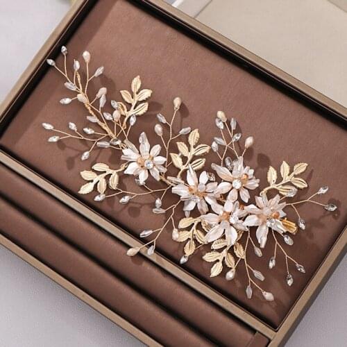 European and American Beam Bride Headdress Hand Made Metal Leaf Faux Rhinestone Hairpin Wedding Accessories BN