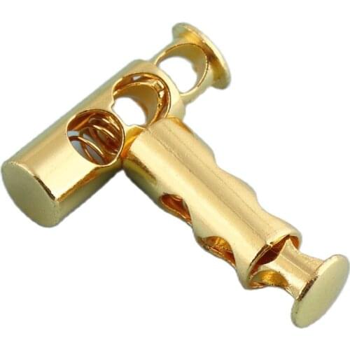 4mm Gold Cord Locks Toggle Metal Rope Cord Stopper Alloy End Stopper Double holes Cord Adjuster Cord Toggle Lock Rope Toggle