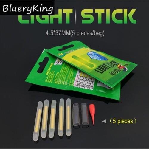 BlueKim 50Bags(250pcs)4.5*37mm Fishing Fluorescent Light Fishing Float Glow Stick Light Stick Luminous Stick Fishing Light Stick