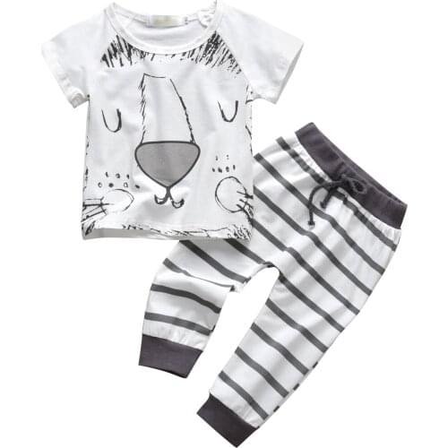 Summer Baby Boy Cartoon Clothes Outfits Set Cotton Short Sleeve T-shirt+Pants Infant Toddler Clothing