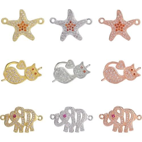 Juya AAA Cubic Zirconia Jewelry Findings Animal Starfish Cat Elephant Connectors Accessories For Fashion Jewelry Bracelet Making