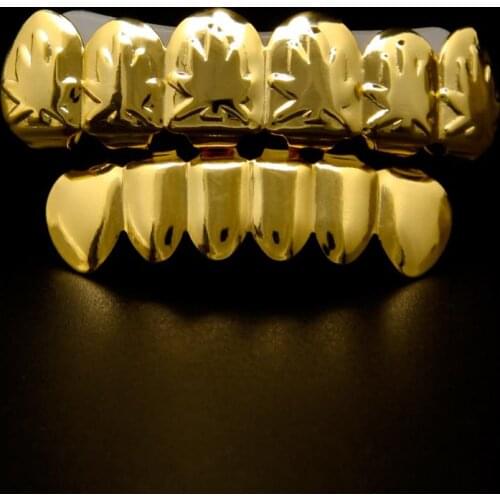 Hip Hop Gold Color Teeth Maple Leaf Shape Teeth Halloween Gifts Grillz Top & Bottom Grill Braces Teeth Men’s Fashion Denture