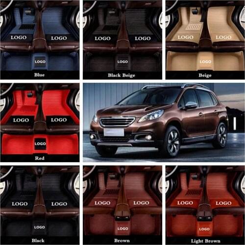 Leather Car Floor Mats for Peugeot 407 4008 5008 2008 301 408 2008 207 3008 RCZ 307 Sw 607 308 206 508 Car Floor Mat Carpet Cove