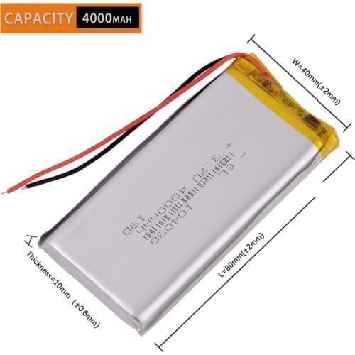 3.7V 4000mAh 104080 Polymer Lithium LiPo Rechargeable Battery cells Took for colorfly c10 E-Books Power bank Tablet PC DVD on