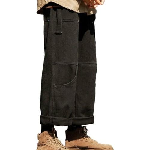 Casual Pants Men Fashion Men Soft Waist Ankle Tie Drawstring Loose Multi-Pocket Pants Trousers Mens Clothing 2021