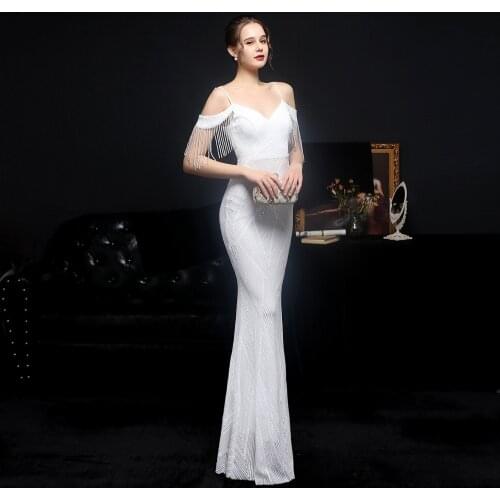 2021 New Sequined Fishtail Long Dress Performance Event Banquet Car Model Etiquette Evening Dress