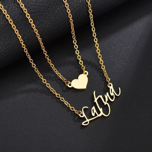Stainless Steel Custom Double Name Heart Necklace Private Custom Letter Number Multi-layer Pendant Men Women Valentine Day Gifts