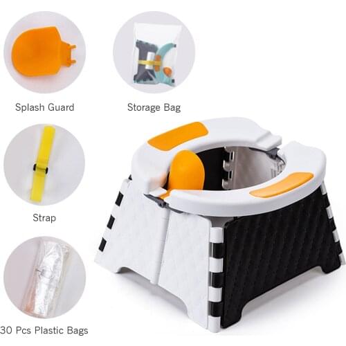 Portable Baby Potty Training Foldable Baby Toilet Seat Travel Potty with 30 Plastic Bags Silicone Mat Training Seat Home Travel