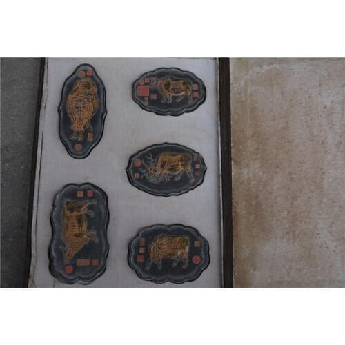Rare Old Chinese Ink ingot,Five cows,with mark, best collection&Decoration,free shipping