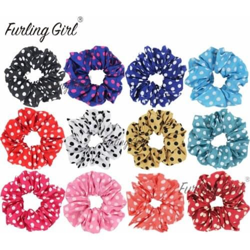 Furling Girl 1PC Polka Dots Chiffon Hair Scrunchies Ponytail Holder Hair ties Bobble Elastic Hair Bands Women Hair Accessories