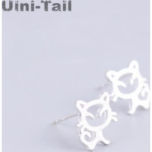 Uini-Tail hot new 925 sterling silver earrings cute hollow cat earrings female Korean mini silver jewelry gift high quality
