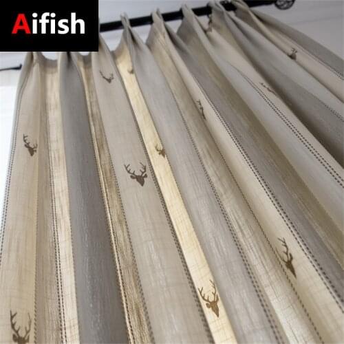 American Retro Cotton Linen Elk Striped Embroidered Curtains Bedroom Childrens Room Blackout Decorative Curtains Rideau 6