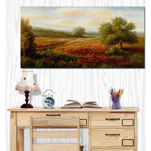 Modern Pastoral Red Poppy Landscape Poster HD Print Abstract Oil Painting on Canvas Wall Picture for Living Room Home Decorative