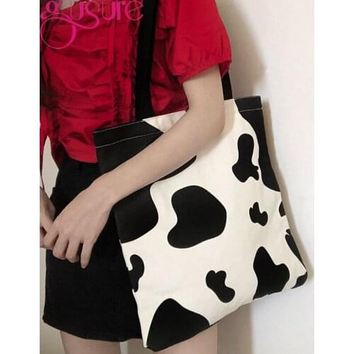 Gusure Women High Quality Canvas Tote Ladies Casual Shoulder Bag Eco Foldable Shopping Bags Cotton Cloth Female Beach Handbag