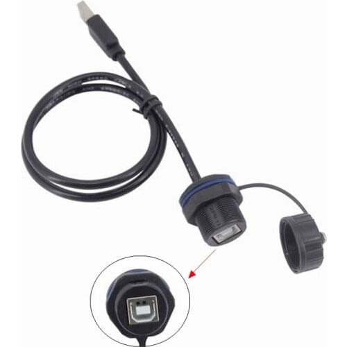 Waterproof USB 2.0 IP68 Extension Cable Connector, Industrial Type A Male to B Female Printer Scanner Socket Plug Panel Mount