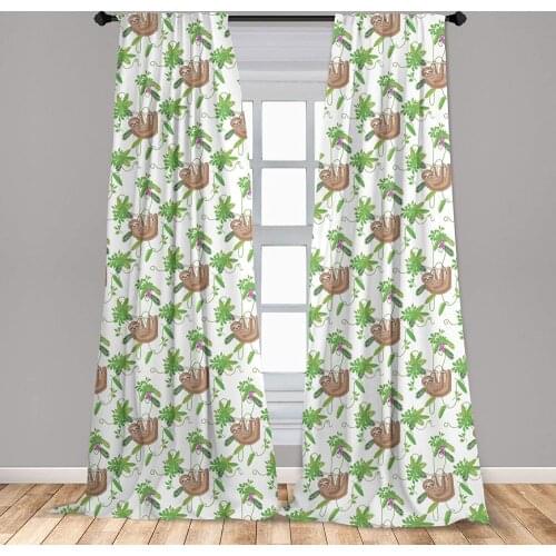 Funny Sloth Curtain Rhythmic Floral Leaves Tropic Foliage Nature Print Lightweight Window Treatment Living Room Bedroom Decor