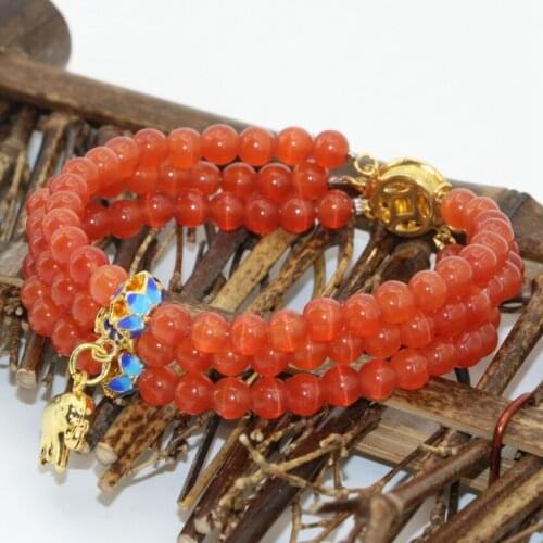3rows orange cat eyes 6mm round beads multilayer bracelets for women high quality gift new unique clasps jewelry 7.5inch B2778