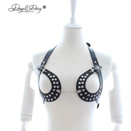 DAVYDAISY Women Sexy Bra Halter Open Bust Rivet Bralette Porn Intimates Adjustable Sexy Lingerie Cropped Top Underwear BR504