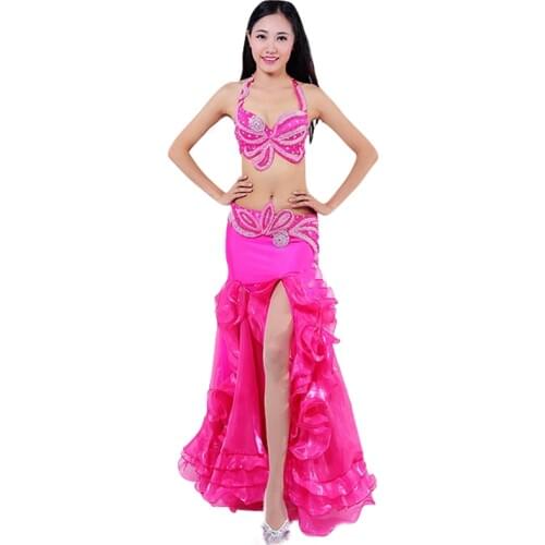 2018 Performance Belly Dancing Egyptian Costumes Oriental Dance Outfits 3pcs Women Belly Dance Costume Set Bra Belt Skirt