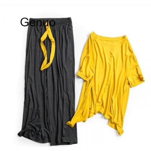 Modal Two Piece Pajamas Set Women Summer Short Sleeve Homewear Matching Sets Summer Loungewear Nightgown 2020 New