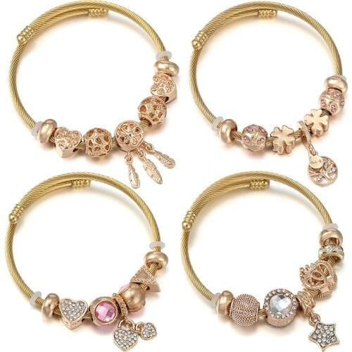 Golden Titanium Steel Stainless Steel DIY Asymmetrical Beaded Bracelet Jewelry Shows Modern Love Charm Female Brand Bracelet