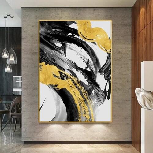 00% Hand-Painted Oil Painting Black And White Ink New Chinese Gold Decorative Painting The Living Room Sofa Backdrop Restaurant