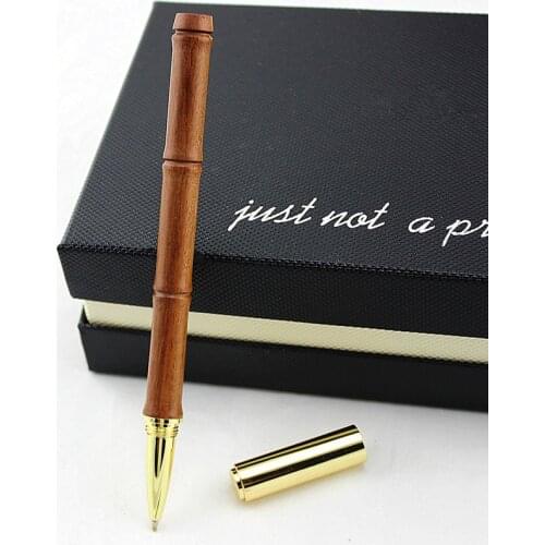 1-Piece Retro Copper Cap Wood Gel Ink Rollerball Pen Black Ink 0.5mm Singature Ballpoint Pens for Gift School Office Supplies