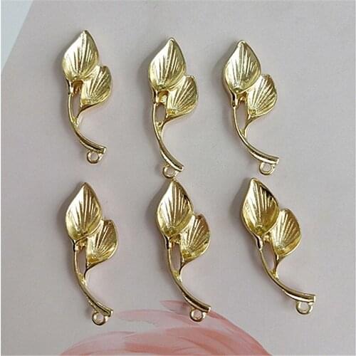 10 PCS 13mm*37mm Leaf Fashion Metal Alloy KC Gold Leaves Pendant Connectors Charm DIY Jewelry Accessories