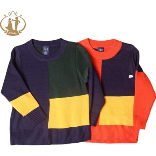 2021 Autumn Fashion O-Collar Multi-color Stitching Sweater for Boys Warm Wool 3-7 Year Coat Kids Sweaters Boys Winter Clothes
