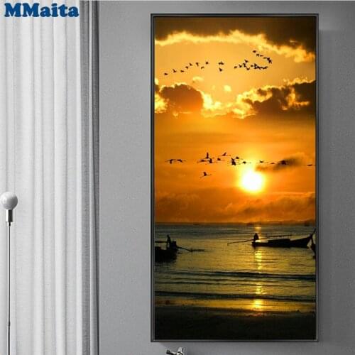 5D Diamond Painting sunset seascape Diamond Mosaic Painting Rhinestones Crystal birds boat Cross Stitch Embroidery decor GG5445