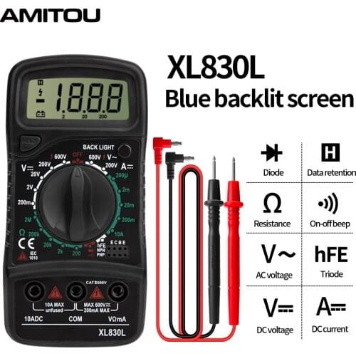 AMITOU XL830L 1999 Counts Digital Professional Multimeter Eletric Voltage Meter AC Current Ohm Backlight Tester with Test Wire