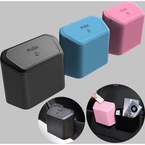 Car Trash Bin Hanging Vehicle Garbage Dust Case Storage Box Black Blue Pink PP Square Pressing Type Trash Can