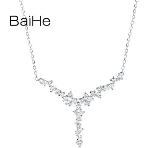BAIHE Solid 18K White Gold(AU750) 0.40ct H/SI Natural Diamond Wedding Engagement Trendy Fine Jewelry Diamond Necklaces For Women